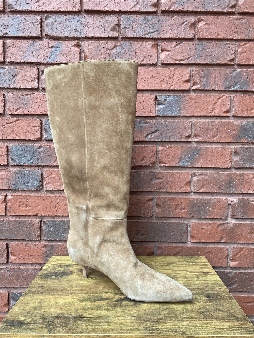 NWT Veronica Beard Designer Tan Suede Knee-High Wide Calf Boots 8